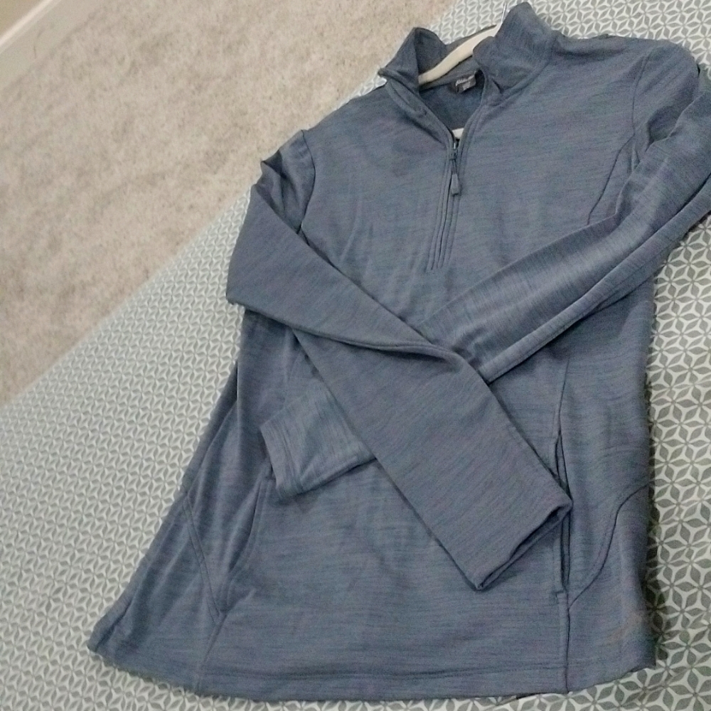 Eddie Bauer Kangaroo Pocket Quarter Zip Thumb Holes Long Sleeve Athletic Shirt